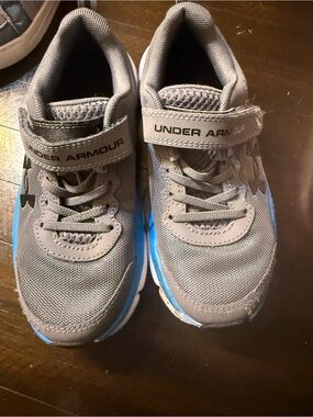 Under Armour Kids Gray and Blue Velcro Athletic Sneakers